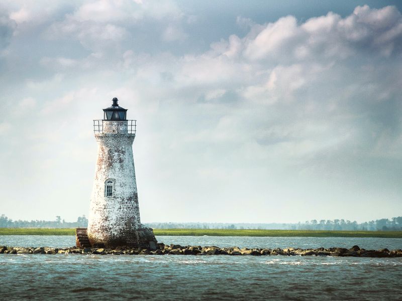 Cockspur Lighthouse at Fort Pulaski National Monument Tybee Island Georgia