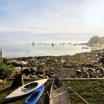 Kayaks and Canoe on Rocky Beach Lincolnville Maine