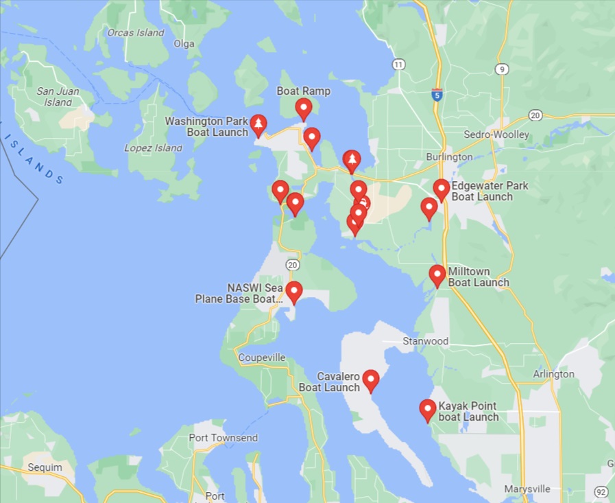 Map of Kayak Launches around La Conner in Skagit County WA 1