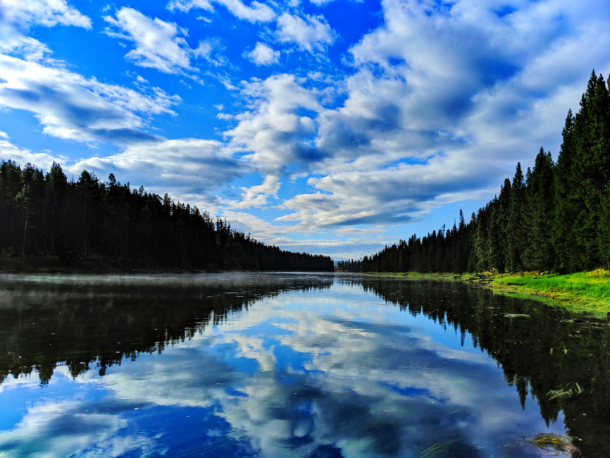 Morning Reflections on Yellowstone River Yellowstone NP Wyoming 3