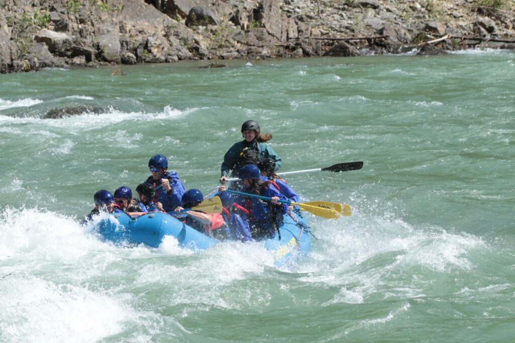 Raft Guide Britt Bowersox on the Whitewater Section of the Flathead River Glacier Guides Rafting Montana 1