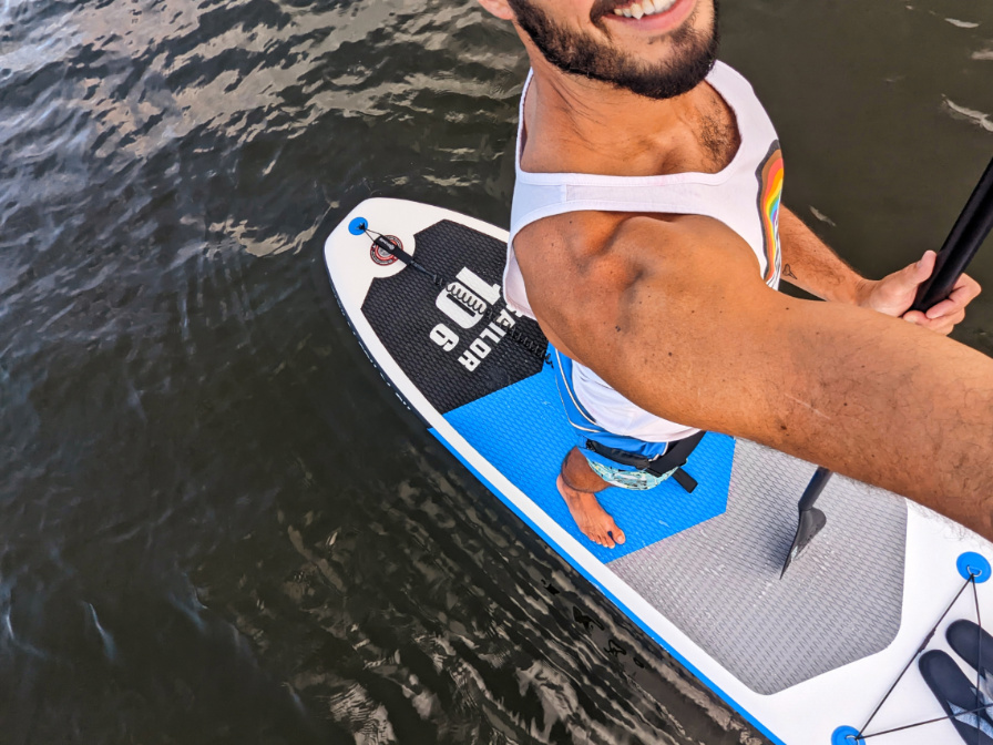 Rob Taylor on Goosehill Sailor Inflatable SUP at St Augustine Lighthouse on Salt Run 18