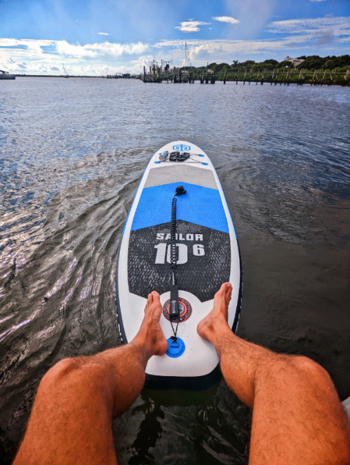 Rob Taylor on Goosehill Sailor Inflatable SUP at St Augustine Lighthouse on Salt Run 22