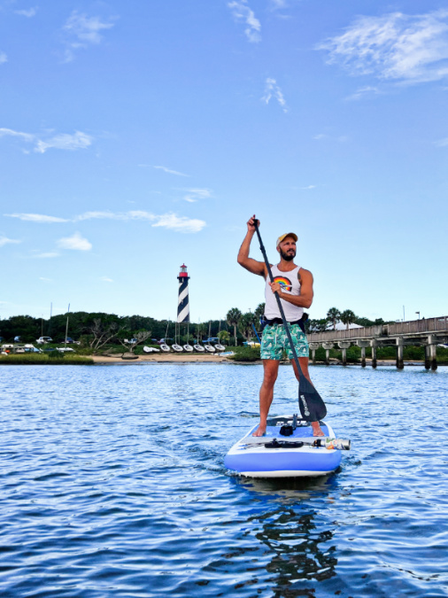 Rob Taylor on Goosehill Sailor Inflatable SUP at St Augustine Lighthouse on Salt Run 3
