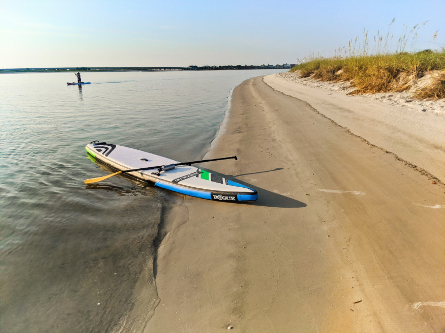 Rogue SUP Inflatable Paddle Board on beach 1